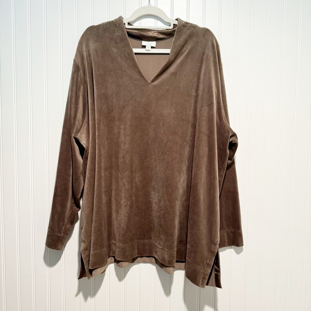 J Jill Pure Jill Brown Velvet Tunic Top V Neck Plus Size 4X